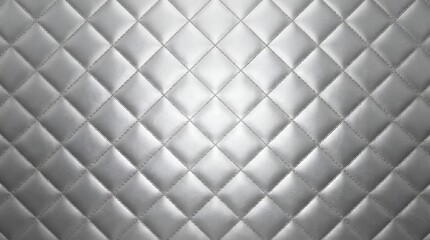 Naklejka premium White quilted leather texture background, luxury padded upholstery pattern, elegant silver diamond stitch fabric wallpaper for interior design