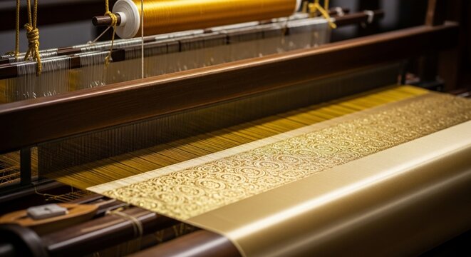 Weaving loom with gold thread fabric production