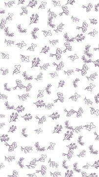 A subtle and elegant video background featuring tiny scattered violet shapes on a pristine white canvas. Perfect for tranquil designs, decorative overlays, or minimalist presentations.