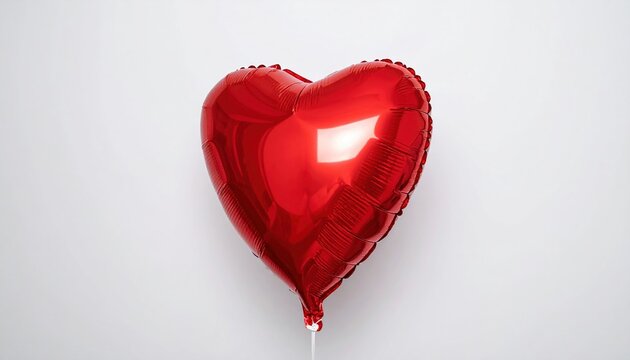 Glossy red heart-shaped foil balloon isolated on a clean white studio background