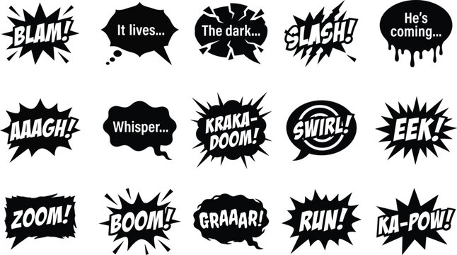 Halloween comic sound effects and expressions for spooky atmosphere