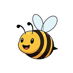 Fototapeta premium Cute cartoon bee flying and smiling, adorable bumblebee character illustration isolated on white background