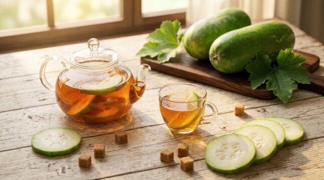 Winter melon tea with fresh slices and brown sugar cubes