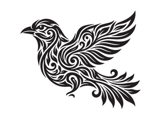 Fototapeta premium Ornate Bird Tribal Tattoo Style Illustration Silhouette with Filigree and Floral Patterns