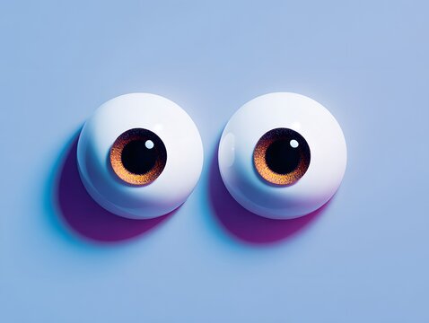 Surrealistic Plastic Eyes with Brown and Black Irises on Blue Background