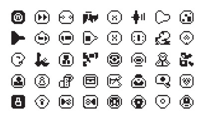 Fototapeta premium Comprehensive collection of retro pixel interface icons for game design and application ui.