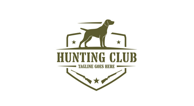 Hunting Club Logo Emblem with Dog Silhouette and Shotguns