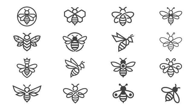 Minimalist honey bee logo design set