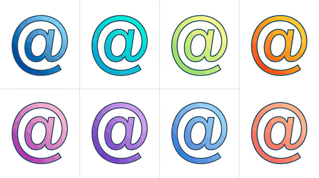 Email symbol icon collection in multiple vibrant gradient colors