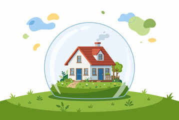 Naklejka premium House Inside a Glass Bubble Representing Home Insurance Protection