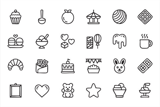 Editable Party and Birthday Line Icons for Web Apps Print and UI Design