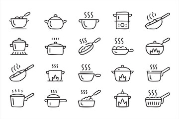Obraz premium Editable Kitchen Cookware Vector Icons for Food Preparation and Restaurant Design