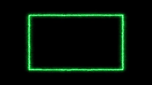 Glowing Green Rectangle Neon Light Frame on Black Background for and Animation frame neon rectangle