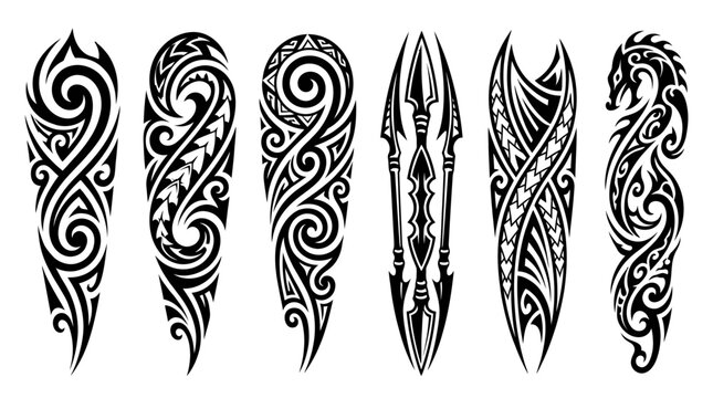 Tribal Tattoo Designs: Arm Sleeves, Dragon, Spears, Abstract Patterns