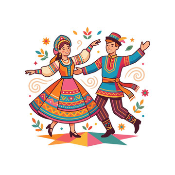 Couple Dancing in Traditional Folk Costumes, Celebration, Culture