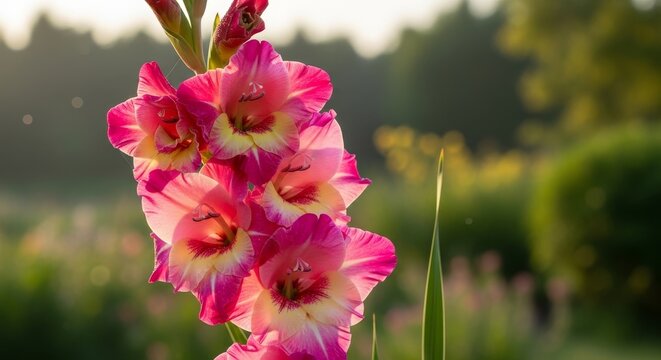 Radiant Gladiolus Bloom - A Symphony of Pink and Yellow Hues.