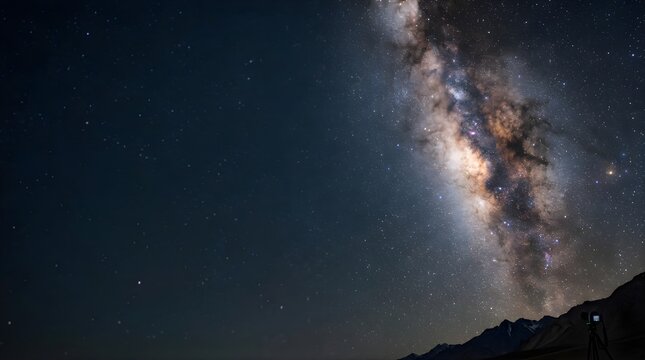 Milky Way galaxy over mountain range at night with clear sky view