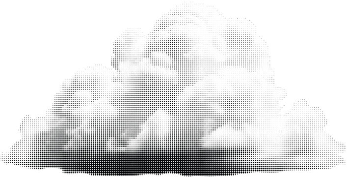 Abstract halftone cloud formation made of dots with gradient effect on transparent background artistic design.