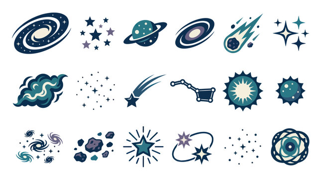 Space Icons Vector Art: Galaxies, Planets, Stars, Comets, Nebulas, Asteroids
