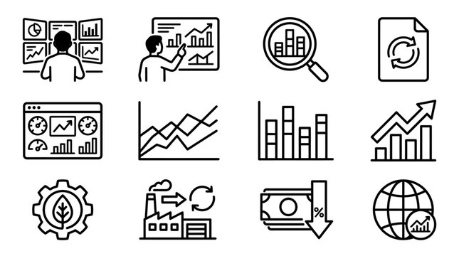 Business Growth and Sustainable Industry Performance Icons