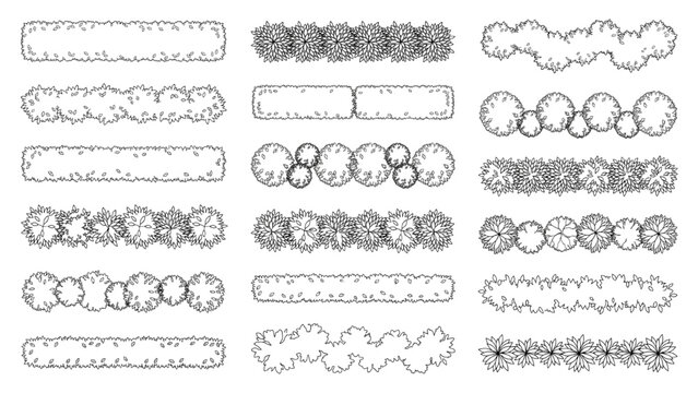 Top view of various tree and hedge styles, presented as a graphic resource for architectural or landscaping designs