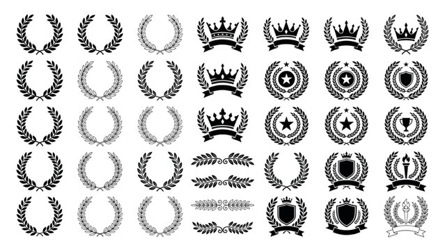 Collection of laurels, crowns, and emblems representing achievement and recognition