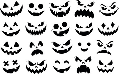 Fototapeta premium Halloween jack o' lantern faces collection spooky pumpkin carving expressions for autumn decor