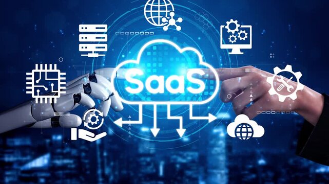 Futuristic Technology Interaction Between Human Hand and Robotic Arm with SaaS Symbol in Digital Environment. Entropy.