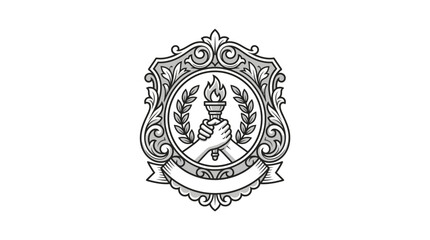 Obraz premium Corporate Monochrome Emblem Featuring Torch Laurel Wreath and Ornate Frame for Professional Branding and Logos
