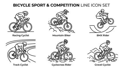 Obraz premium Bicycle Sport and Competition Line Icon Set Featuring Cyclists.