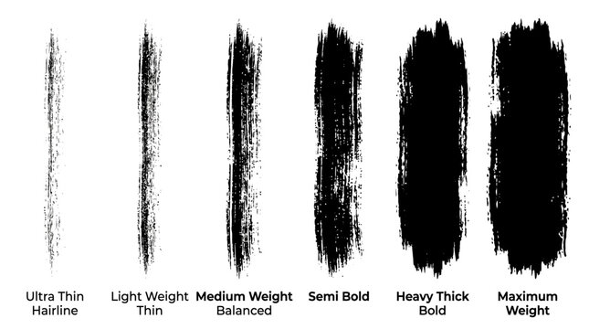 Set of black ink brush strokes with varying thickness and texture.