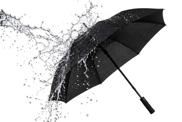 Open black umbrella with splashing water on canopy © PEE PHIBAN