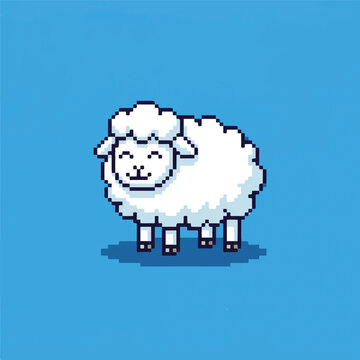 Smiling sheep mascot in pixel art style