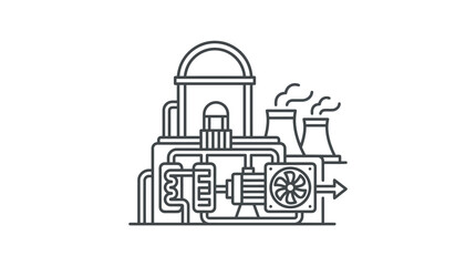 Fototapeta premium Nuclear energy station with industrial cooling tower plant icons.