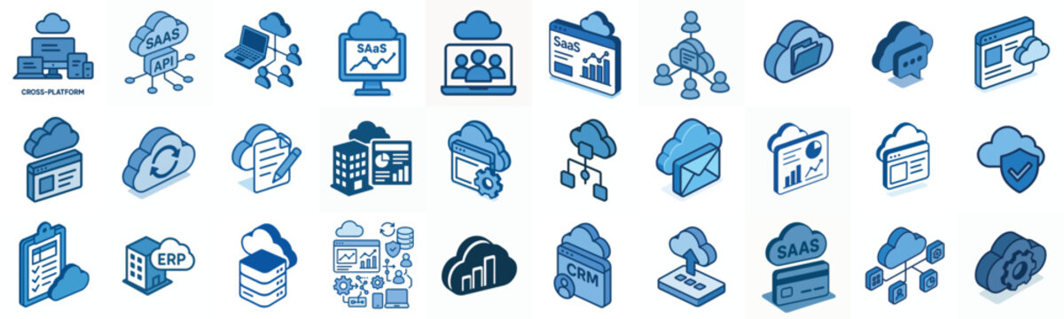 minimalist isometric vector icon SaaS in blue