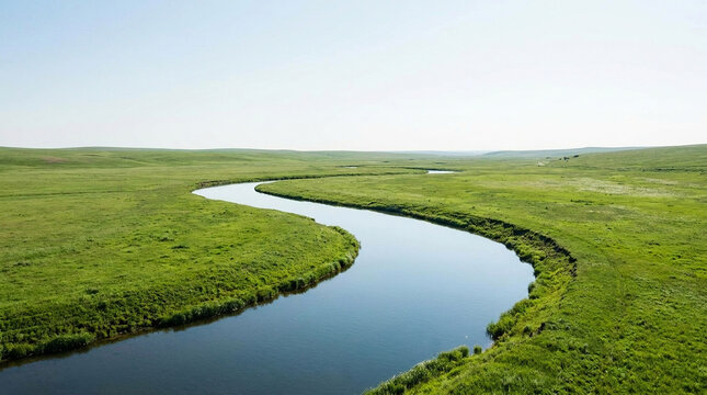 Beautiful clean river flowing through a lush green valley.