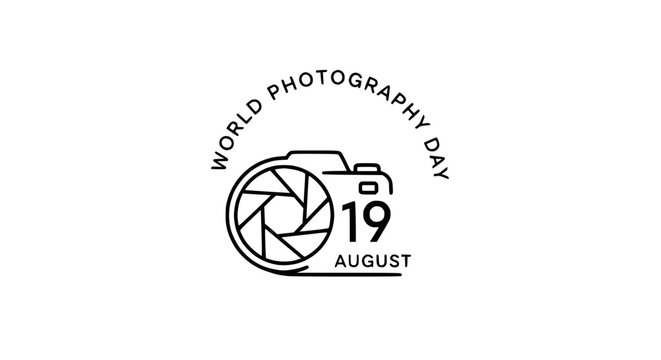 World Photography Day Line Art Icon with Camera and Aperture Design