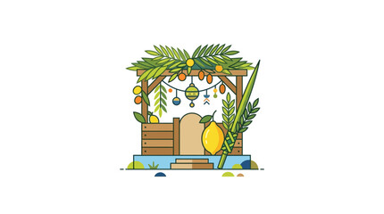 Fototapeta premium Beautiful Sukkah with Traditional Decorations and Holiday Symbols