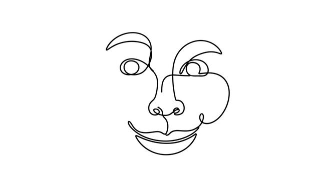 Minimalist single line drawing of a smiling face, abstract portrait art