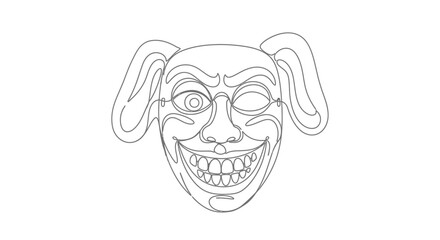 Naklejka premium Creepy Dog Mask with Wide Grin, One Eye Open, Halloween Costume