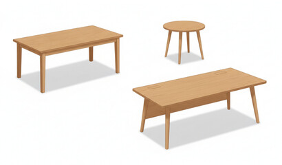 Fototapeta premium Wooden Tables Set Isolated on White Background Vector Illustration
