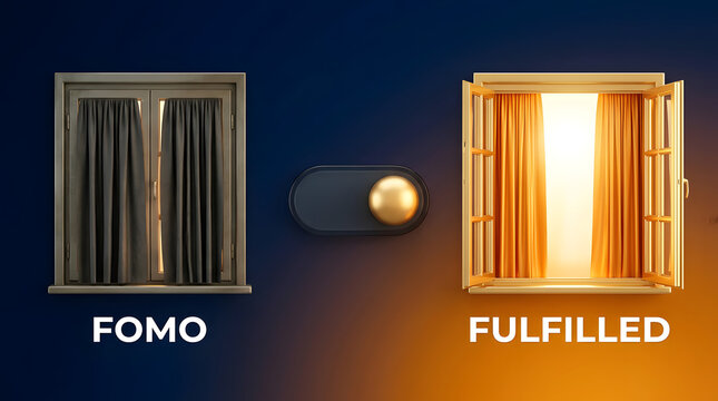 Fomo vs fulfilled concept with windows