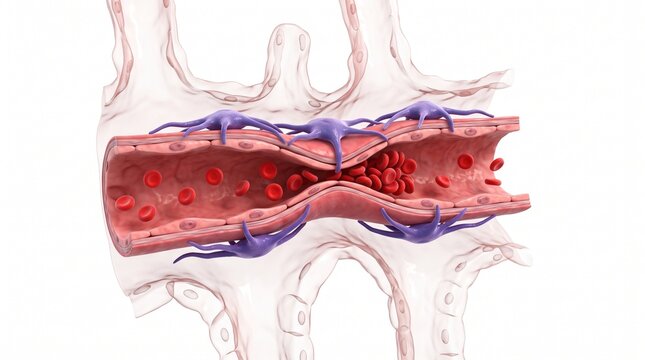 3D Microscopic Diagram of Pericyte Contraction Causing Microvascular Ischemia