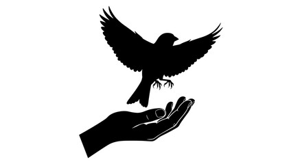 Fototapeta premium Silhouette of bird on human hand.