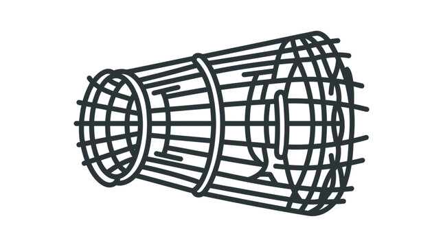 Large cylindrical wire mesh fish trap for deep sea.