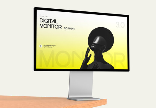 Monitor Screen Mockup on Wooden Desk