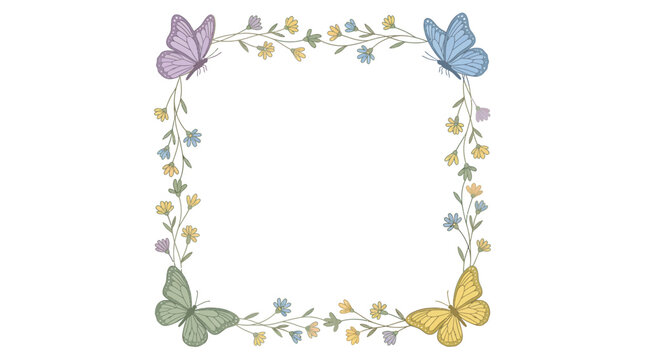 Colorful Butterfly Frame With Flowers On White Background For Spring Concepts