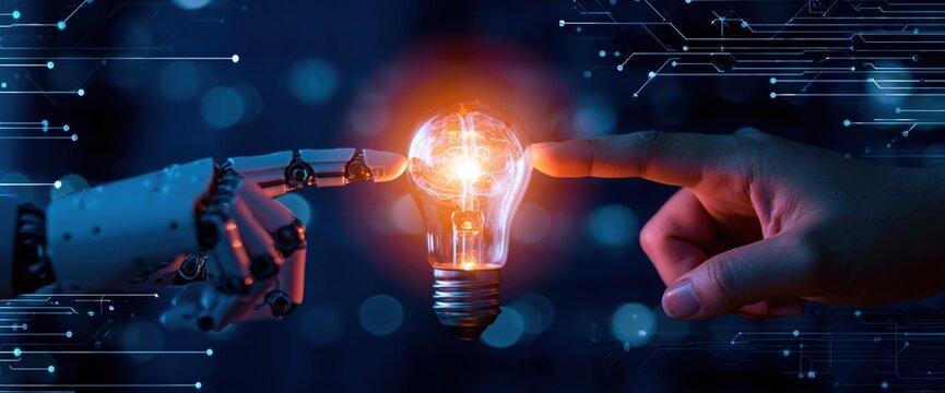 Artificial intelligence and human hand collaboration for future digital innovation