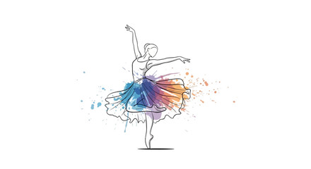 Ballerina Dancer Line Art with Watercolor Splash © semperat