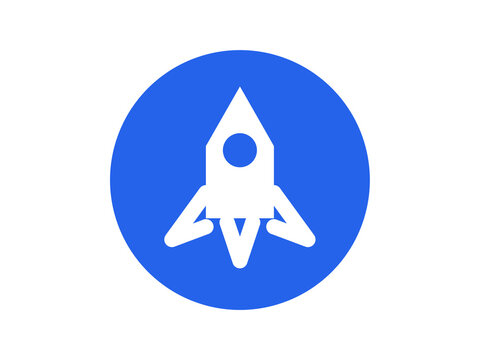 Rocket flat icon round button - modern minimal vector symbol for web and mobile app interface, isolated on transparent background